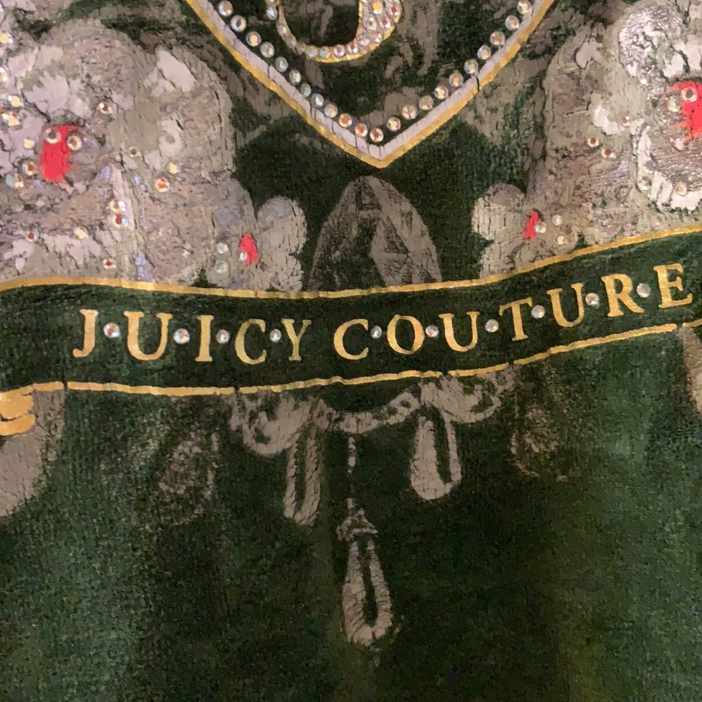 Y2K VINTAGE JUICY COUTURE GREEN VELOUR TRACKSUIT HOODIE JACKET SZ M VELVET PLUSH - Picture 9 of 16